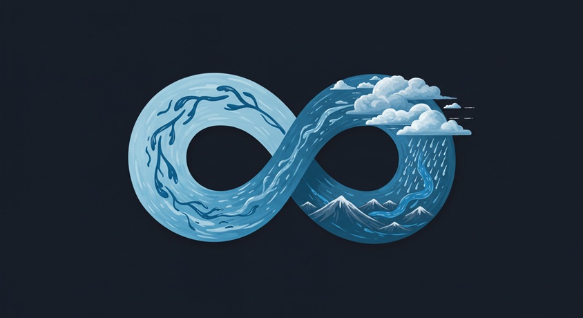 水循環を∞の形で描いた象徴イラスト
